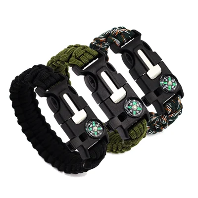 Pulseras de cordón de autorrescate para actividades, brújula de supervivencia, pulsera de viaje para acampar, herramientas profesionales para hombres